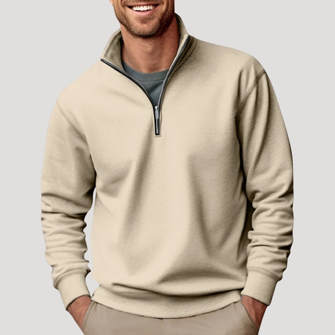 Lucas | Pull-over Homme Coupe Ample Fermeture Éclair Quart - Beige