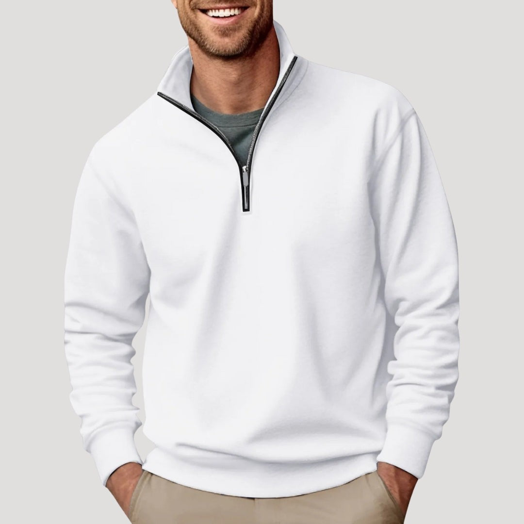 Lucas | Pull-over Homme Coupe Ample Fermeture Éclair Quart - Blanc