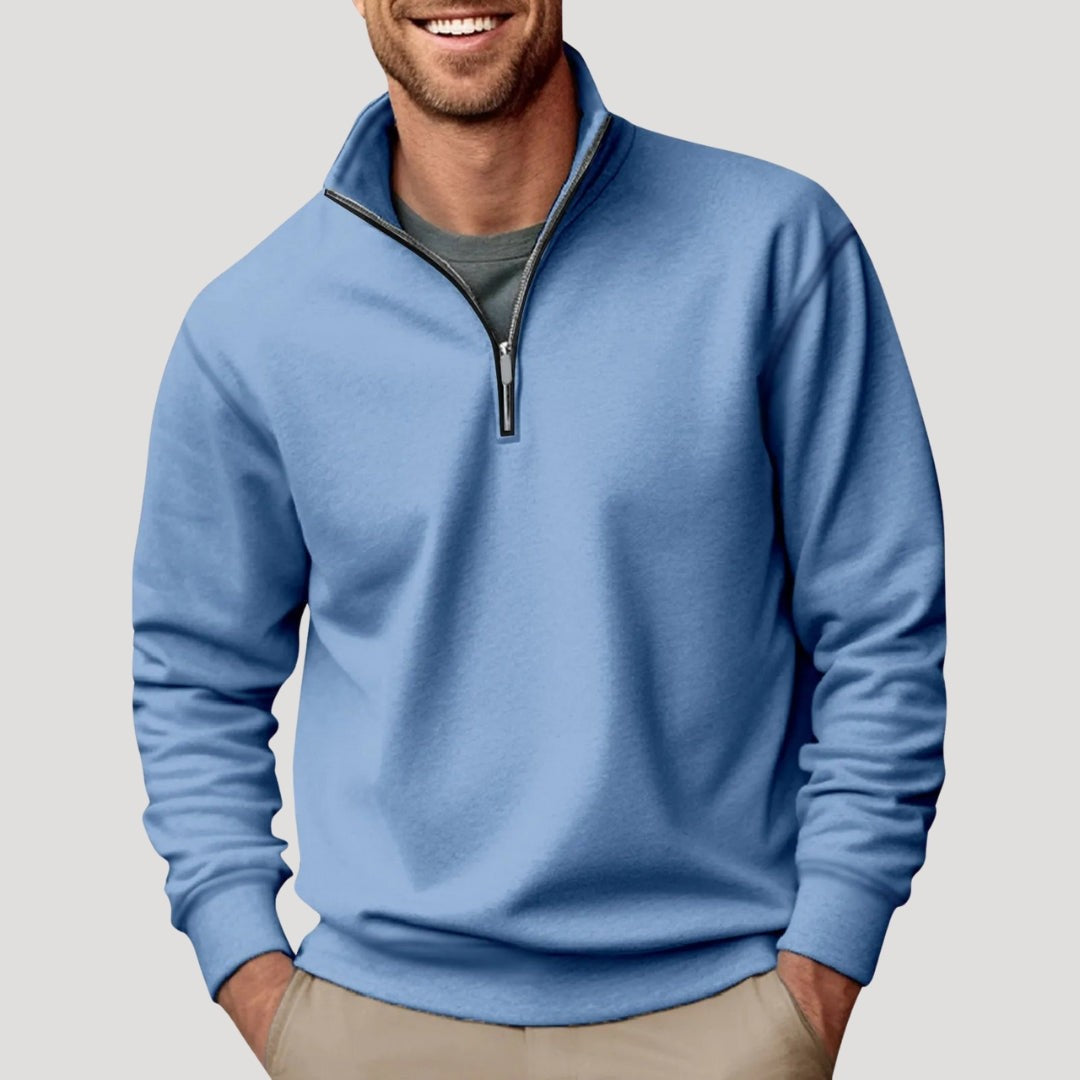 Lucas | Pull-over Homme Coupe Ample Fermeture Éclair Quart - Bleu