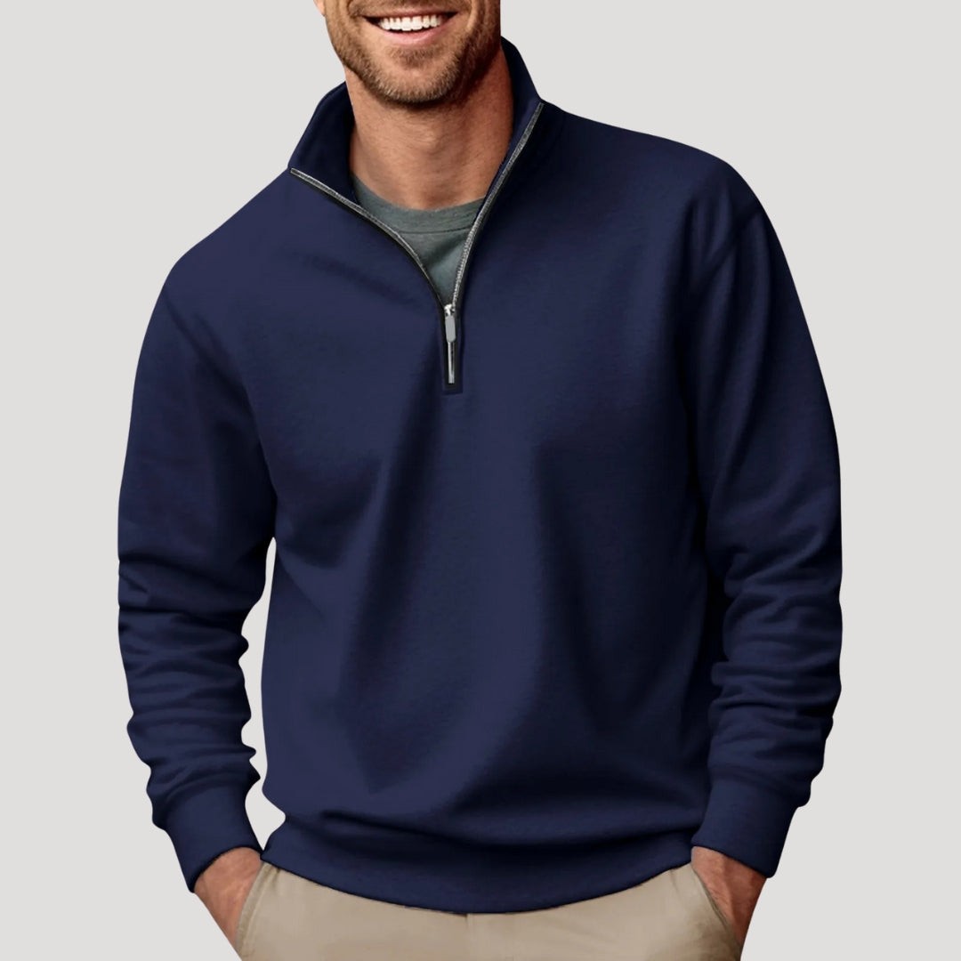 Lucas | Pull-over Homme Coupe Ample Fermeture Éclair Quart - Bleu Marine
