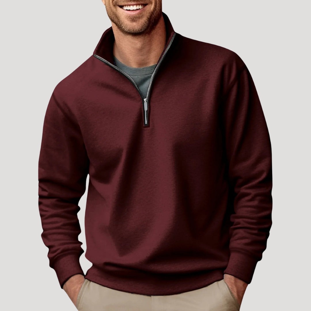 Lucas | Pull-over Homme Coupe Ample Fermeture Éclair Quart - Marron
