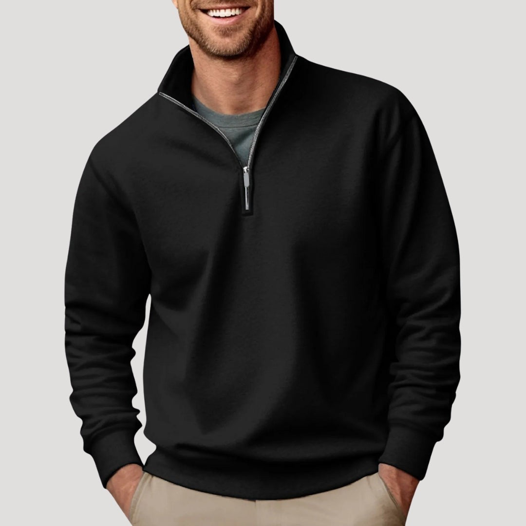 Lucas | Pull-over Homme Coupe Ample Fermeture Éclair Quart - Noir