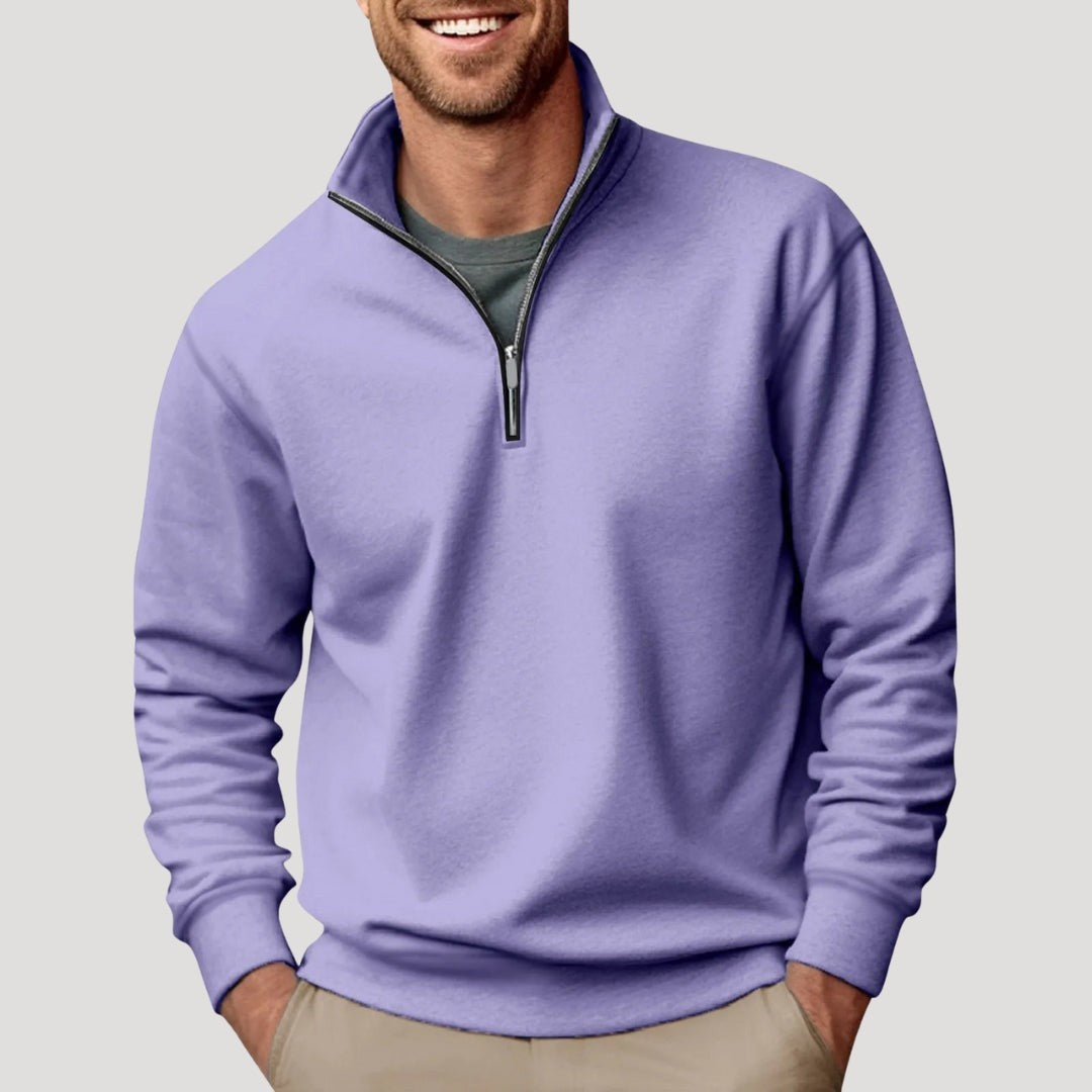 Lucas | Pull-over Homme Coupe Ample Fermeture Éclair Quart - Violet