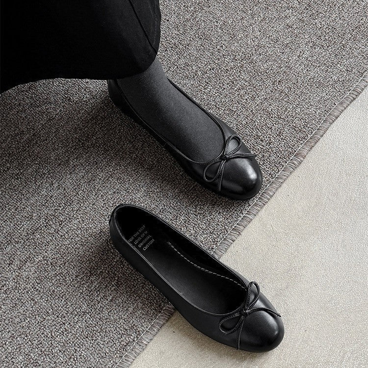 Manon | Ballerines Femme Nœud Bout Rond Slip-On - Noir