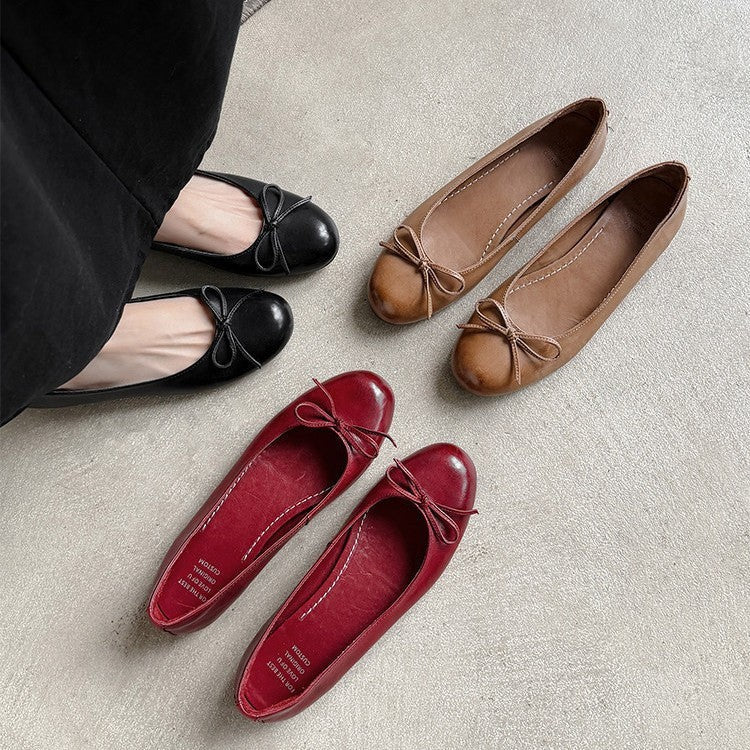 Manon | Ballerines Femme Nœud Bout Rond Slip-On - Noir