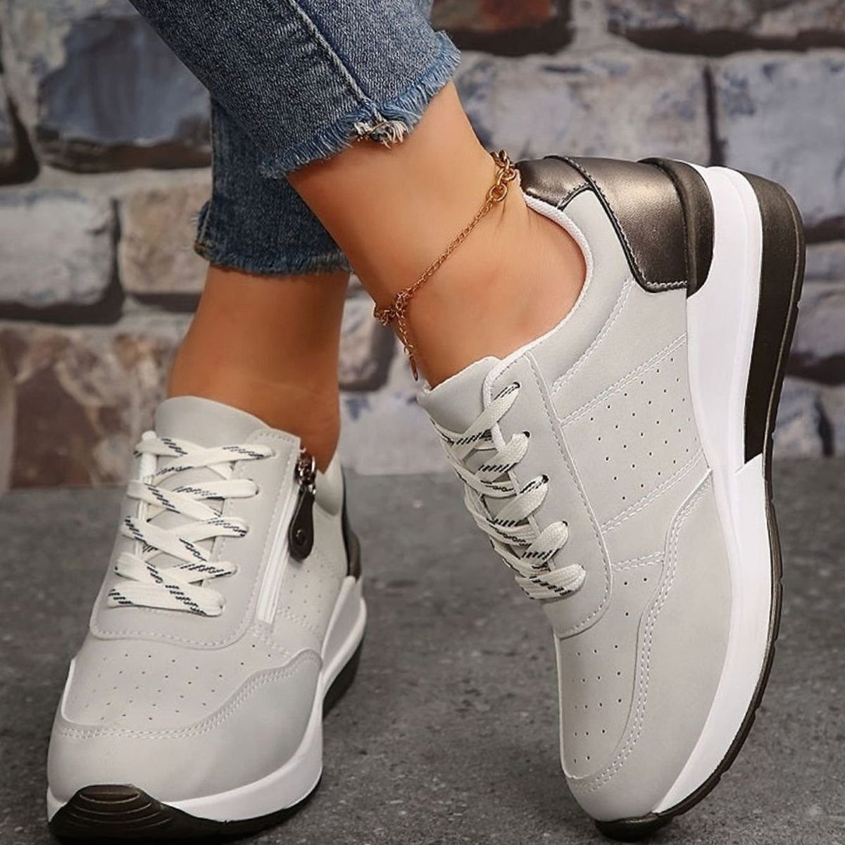 Manon | Baskets Femme à Lacets Orthopédiques Semelle Plateforme Surélevée - Gris