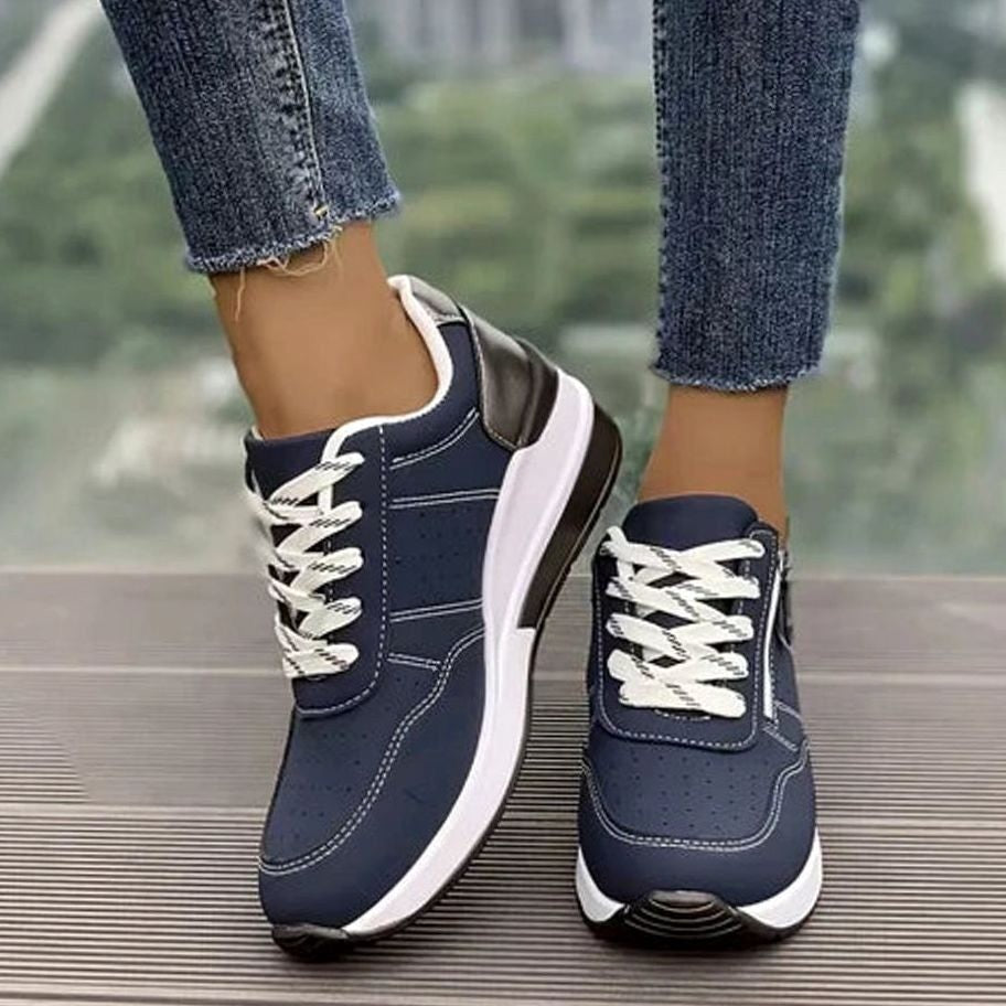 Manon | Baskets Femme à Lacets Orthopédiques Semelle Plateforme Surélevée - Noir