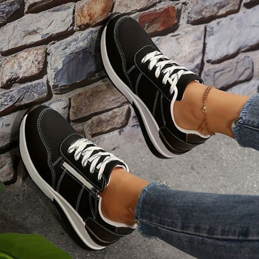 Manon | Baskets Femme à Lacets Orthopédiques Semelle Plateforme Surélevée - Noir