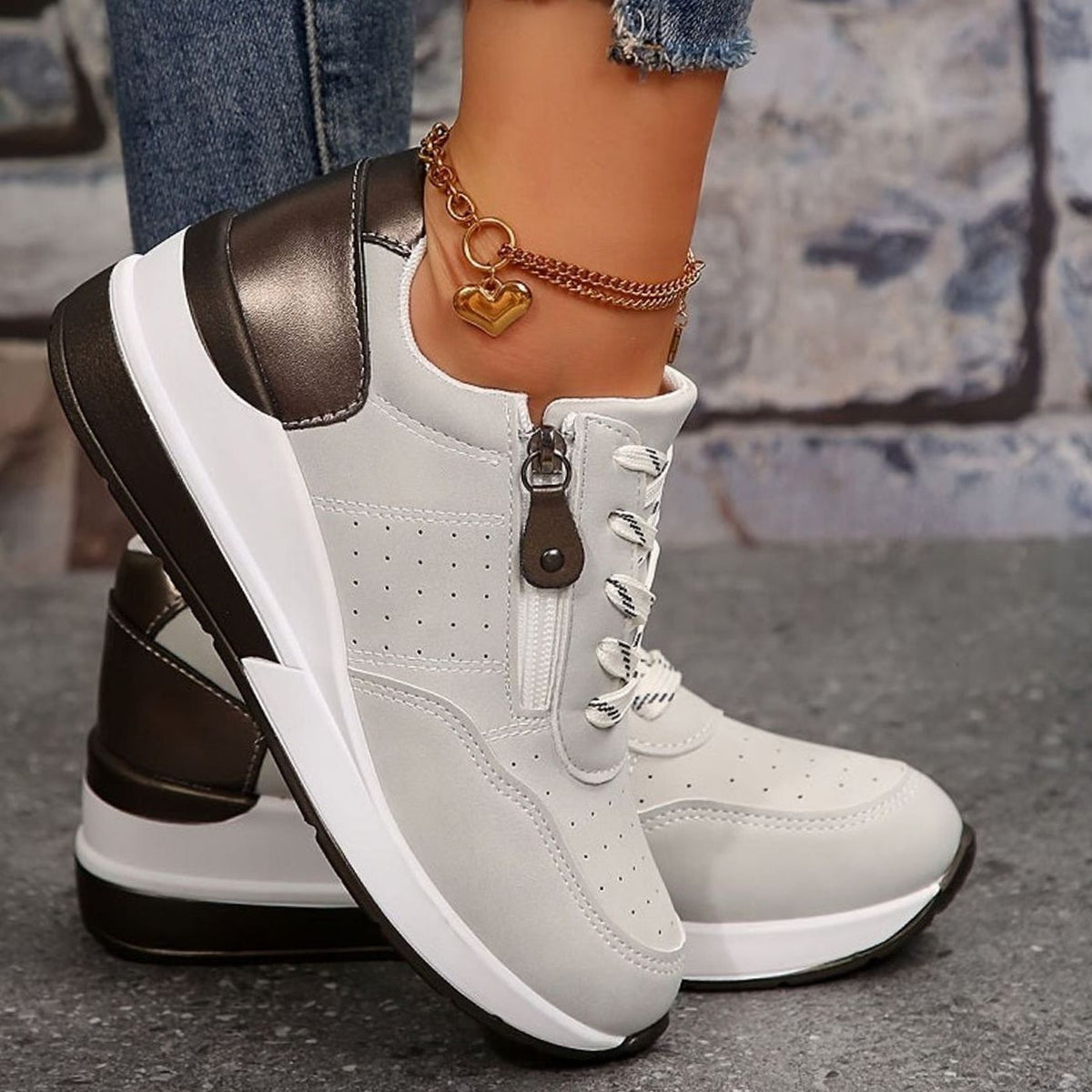 Manon | Baskets Femme à Lacets Orthopédiques Semelle Plateforme Surélevée - Noir