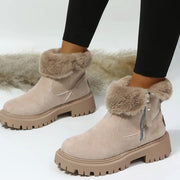 Manon | Bottes d'Hiver pour Femme Col Fourrure Semelle Crantée Fermeture Éclair - Kaki