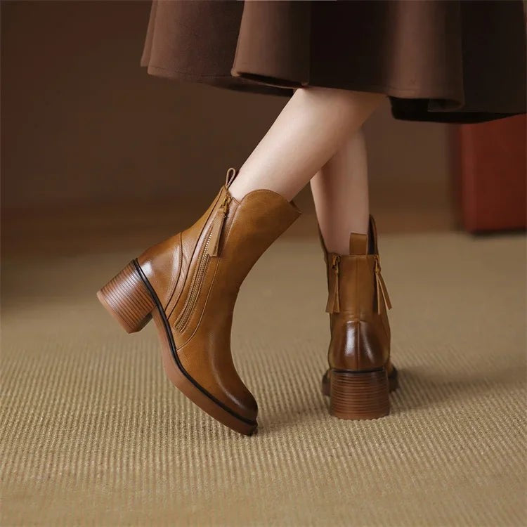 Manon | Bottines pour Femme Talon Bloc Soutien Orthopédique Fermeture Éclair - Marron