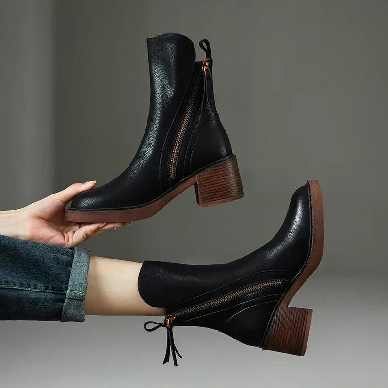 Manon | Bottines pour Femme Talon Bloc Soutien Orthopédique Fermeture Éclair - Noir