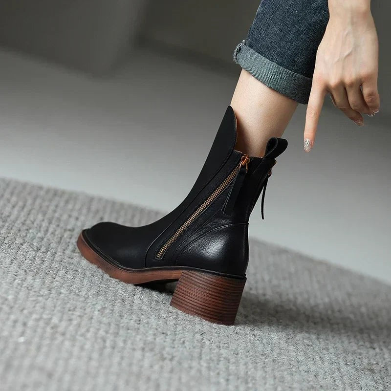 Manon | Bottines pour Femme Talon Bloc Soutien Orthopédique Fermeture Éclair - Noir