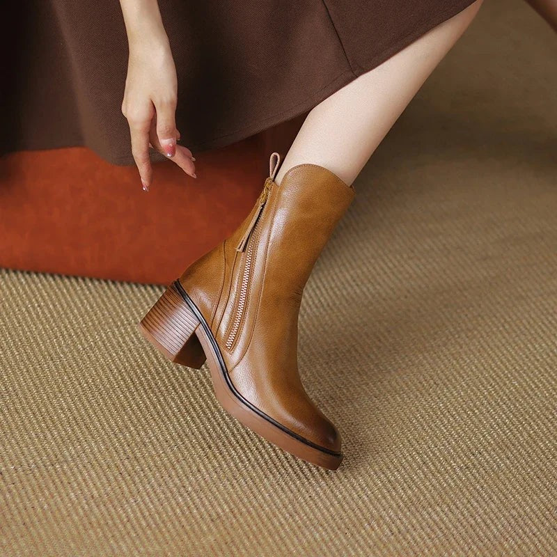 Manon | Bottines pour Femme Talon Bloc Soutien Orthopédique Fermeture Éclair - Noir