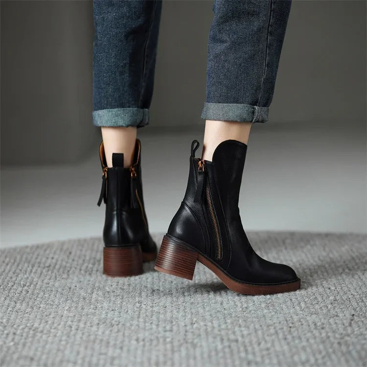 Manon | Bottines pour Femme Talon Bloc Soutien Orthopédique Fermeture Éclair - Noir