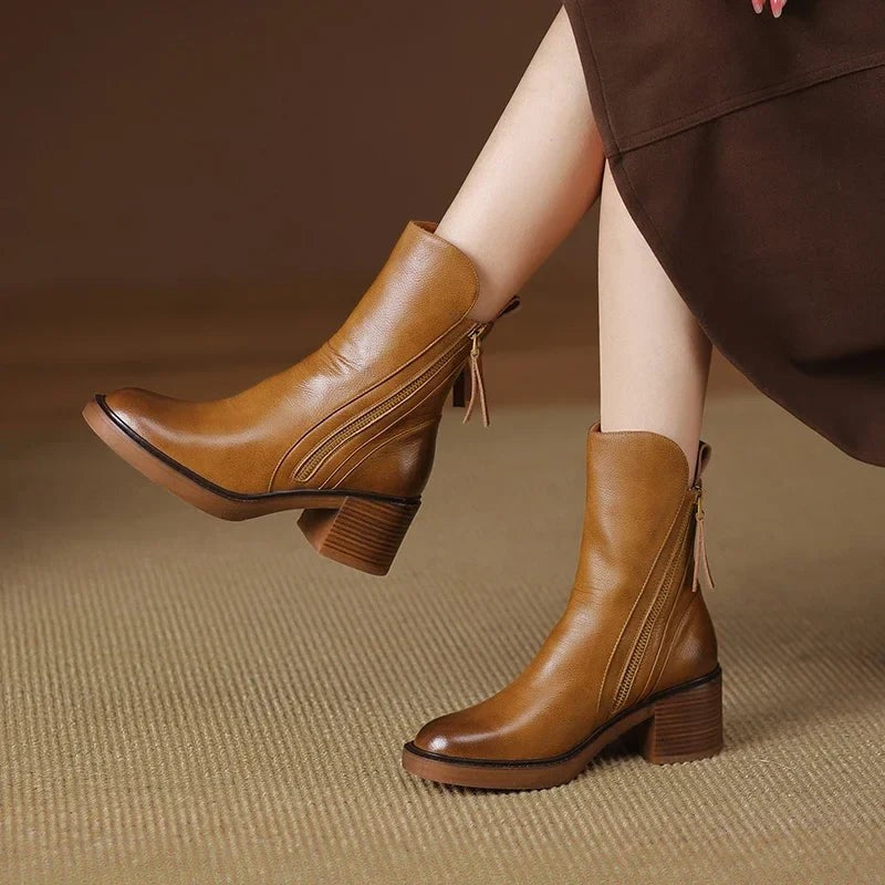 Manon | Bottines pour Femme Talon Bloc Soutien Orthopédique Fermeture Éclair - Noir