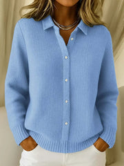 Manon | Cardigan pour Femme Coupe Ample Col Chemise Boutonné Maille Texturée - Bleu