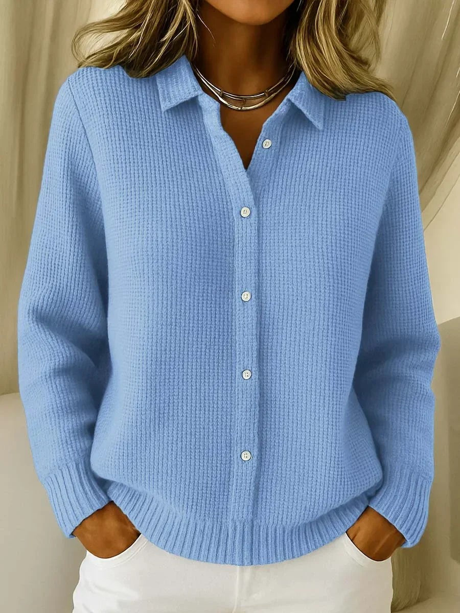 Manon | Cardigan pour Femme Coupe Ample Col Chemise Boutonné Maille Texturée - Bleu