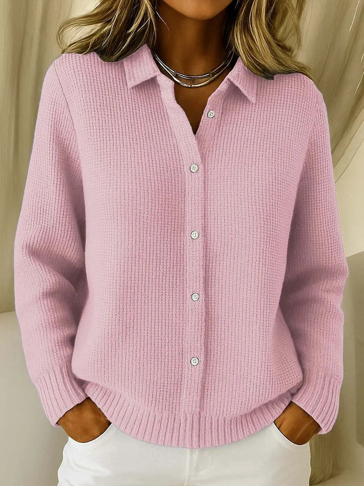 Manon | Cardigan pour Femme Coupe Ample Col Chemise Boutonné Maille Texturée - Rose
