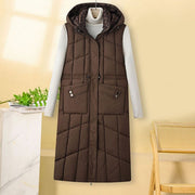 Manon | Gilet Long Matelassé à Capuche pour Femme Coupe Ample - Marron