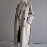Manon | Manteau Femme Long Revers Double Boutonnage Ceinturé - Crème