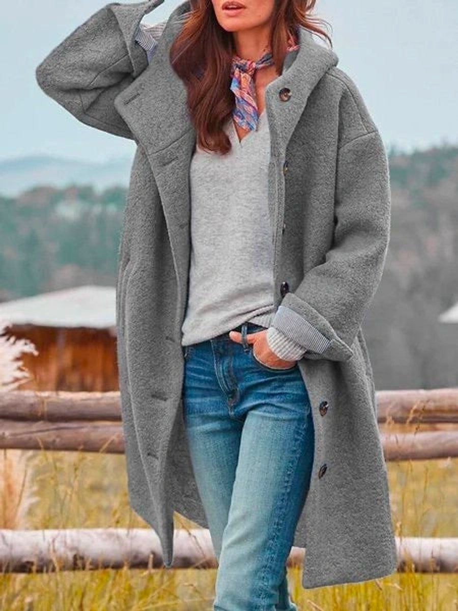 Manon | Manteau pour Femme Capuche Manches Longues Boutonnage Polaire - Gris