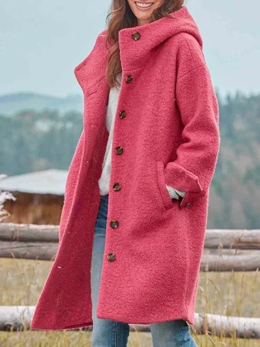 Manon | Manteau pour Femme Capuche Manches Longues Boutonnage Polaire - Rose