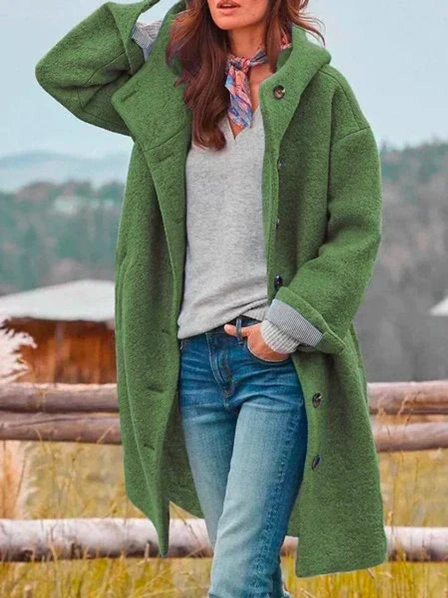 Manon | Manteau pour Femme Capuche Manches Longues Boutonnage Polaire - Vert
