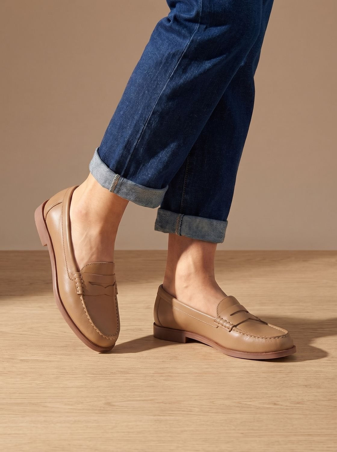Manon | Mocassins Femme Talon Bloc Couture Moccasin Bride Penny - Kaki
