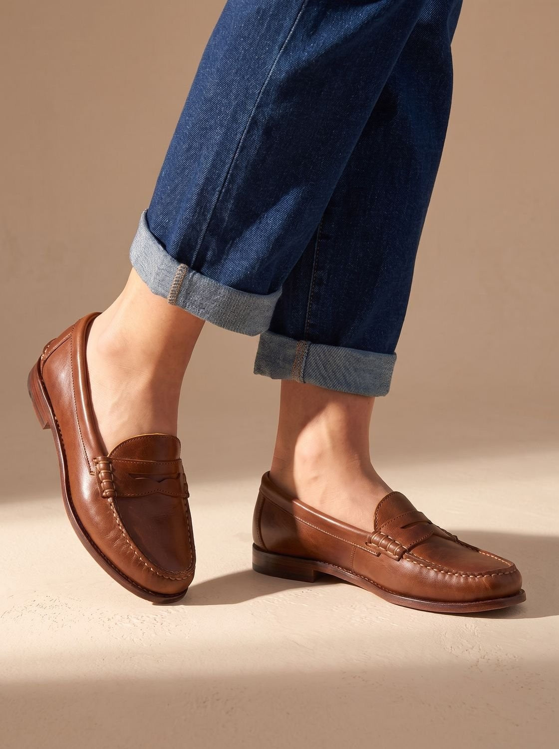 Manon | Mocassins Femme Talon Bloc Couture Moccasin Bride Penny - Marron