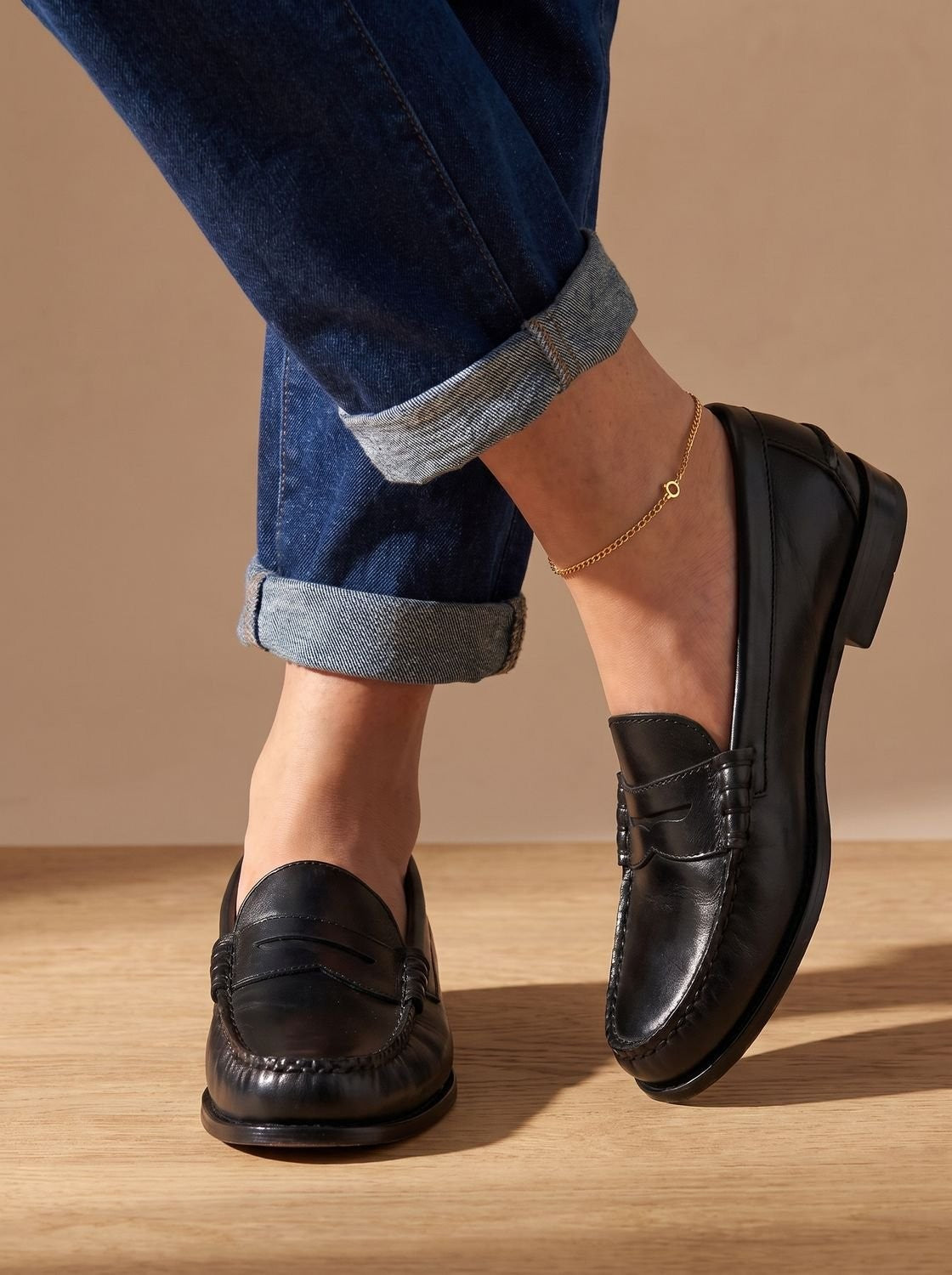Manon | Mocassins Femme Talon Bloc Couture Moccasin Bride Penny - Noir