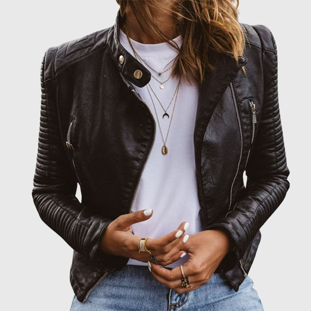 Manon | Veste Motard pour Femme Coupe Ajustée Fermeture Éclair simili-cuir Véritable - Unique