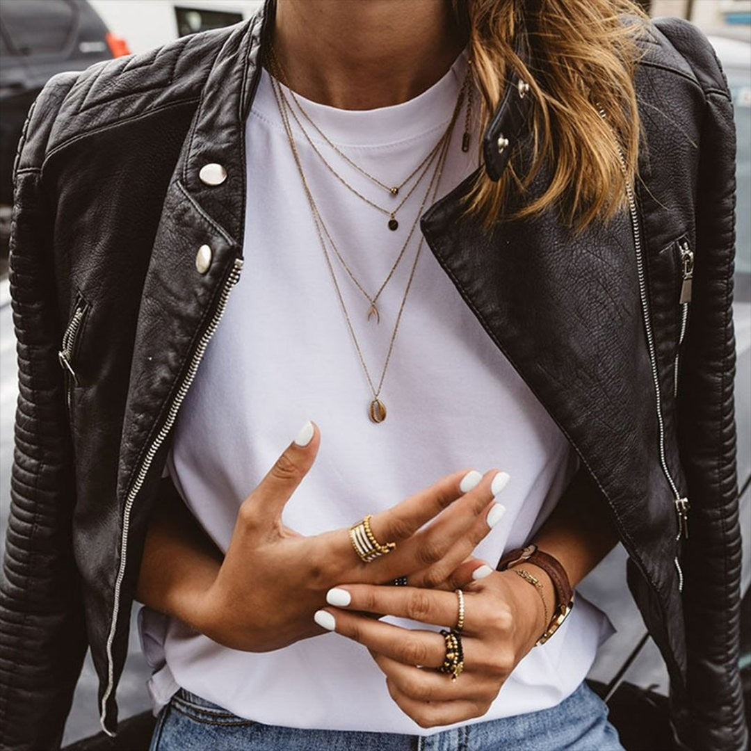 Manon | Veste Motard pour Femme Coupe Ajustée Fermeture Éclair simili-cuir Véritable - Unique