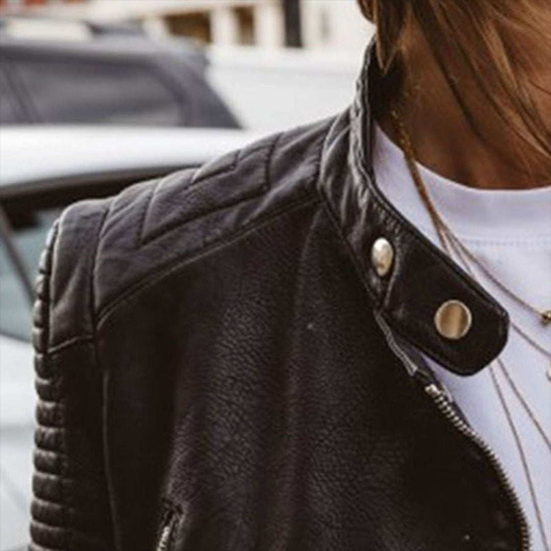 Manon | Veste Motard pour Femme Coupe Ajustée Fermeture Éclair simili-cuir Véritable - Unique