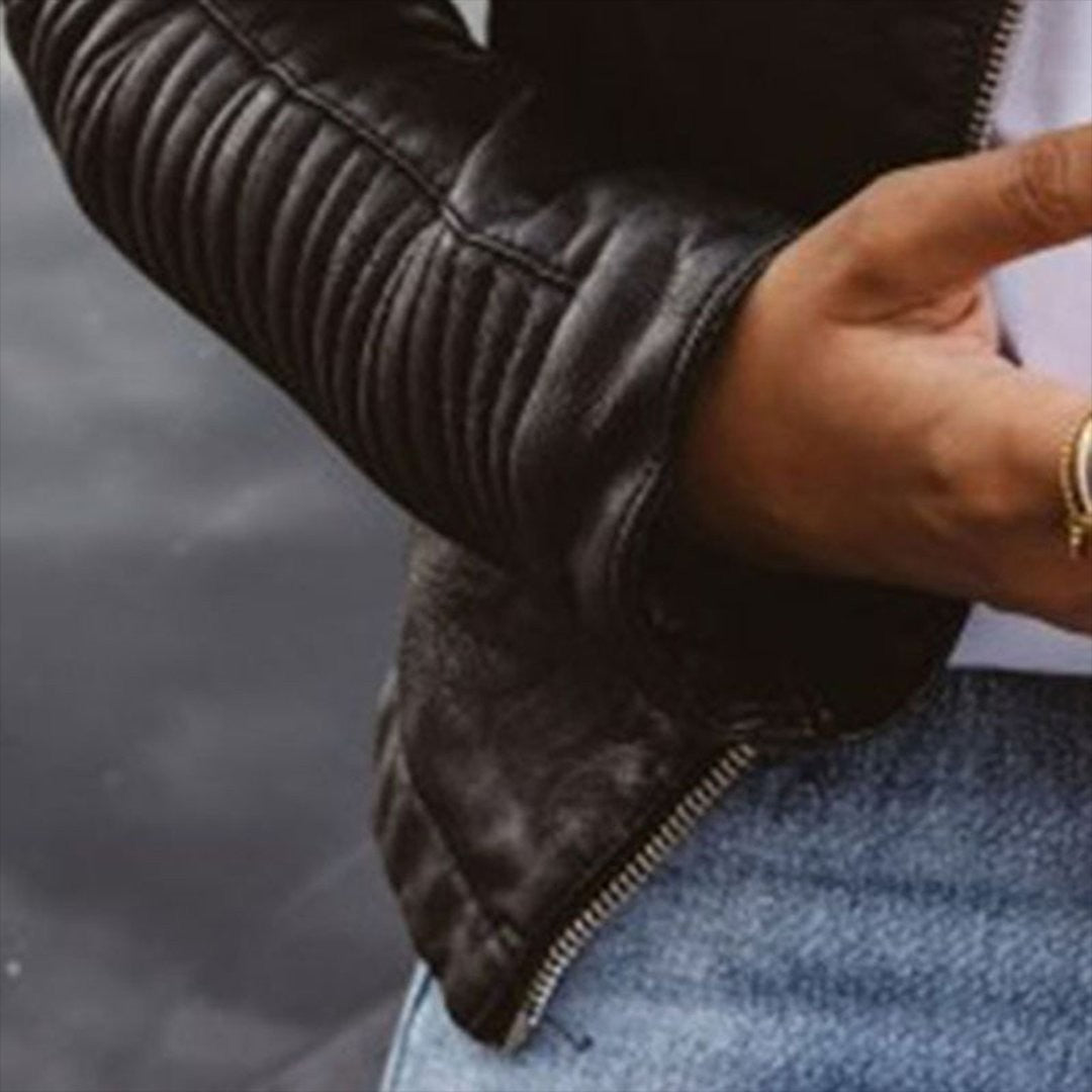 Manon | Veste Motard pour Femme Coupe Ajustée Fermeture Éclair simili-cuir Véritable - Unique