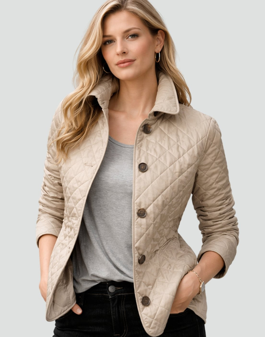 Manon | Veste pour Femme Matelassée Coupe Cintrée Col Chemise Rembourrage Losange - Marron