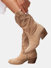 Margaux | Bottes Western pour Femme Ajourées Talon Bloc Pointe Mollet - Blanc
