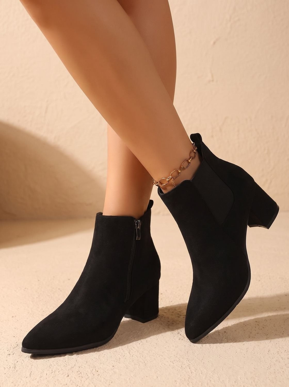Margaux | Bottines pour Femme Daim Talon Bloc Fermeture Éclair Latérale - Marron