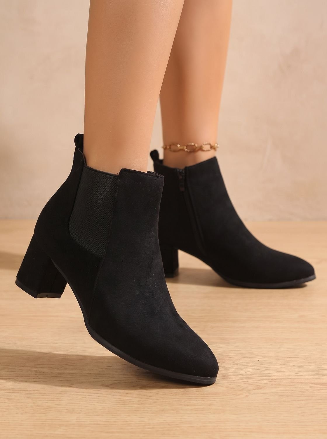 Margaux | Bottines pour Femme Daim Talon Bloc Fermeture Éclair Latérale - Marron