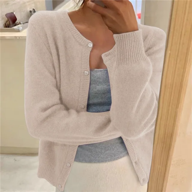 Margaux | Cardigan pour Femme Maille Fine Boutonnée Col Rond - Abricot