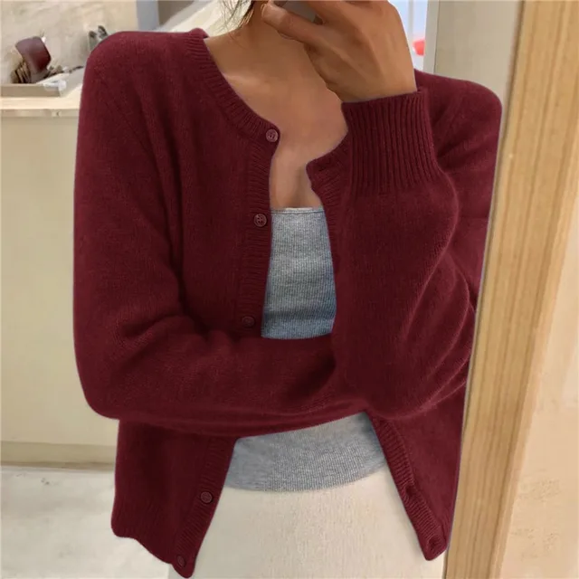 Margaux | Cardigan pour Femme Maille Fine Boutonnée Col Rond - Bordeaux