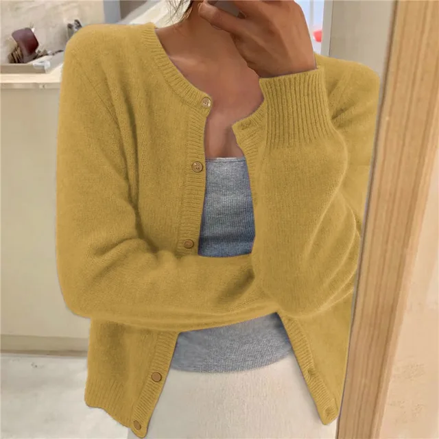 Margaux | Cardigan pour Femme Maille Fine Boutonnée Col Rond - Jaune