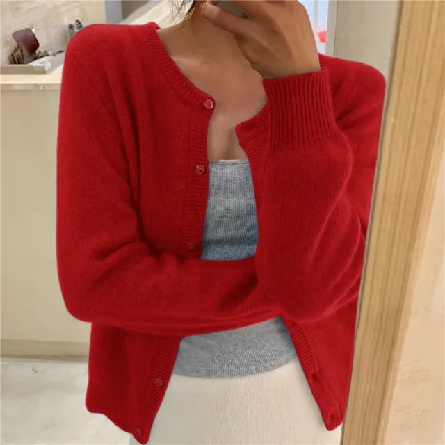 Margaux | Cardigan pour Femme Maille Fine Boutonnée Col Rond - Rouge