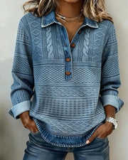 Margaux | Chemise pour Femme Coupe Décontractée Demi-Fermeture Motifs Tressés - Bleu