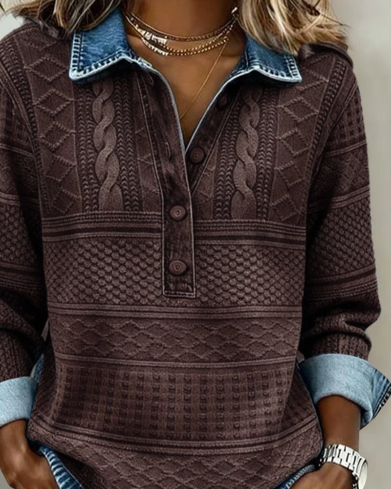 Margaux | Chemise pour Femme Coupe Décontractée Demi-Fermeture Motifs Tressés - Bleu
