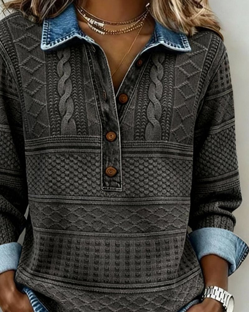 Margaux | Chemise pour Femme Coupe Décontractée Demi-Fermeture Motifs Tressés - Bleu