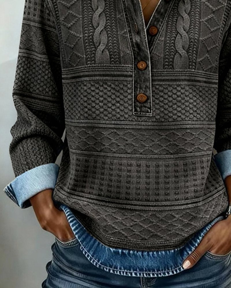 Margaux | Chemise pour Femme Coupe Décontractée Demi-Fermeture Motifs Tressés - Bleu