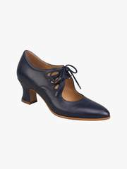 Margaux | Escarpins pour Femme Bout Amande Lacets Fins Talon Moyen - Bleu Foncé