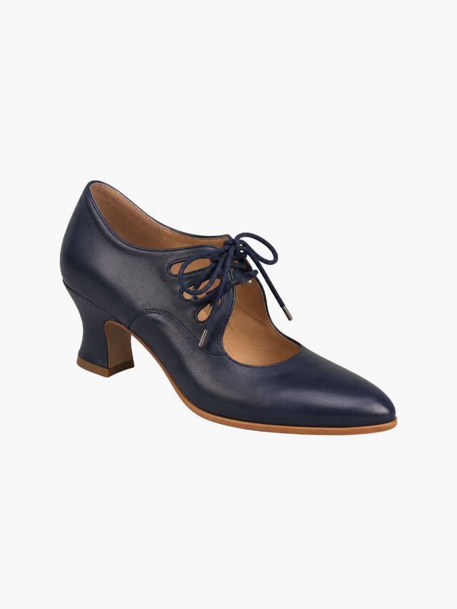 Margaux | Escarpins pour Femme Bout Amande Lacets Fins Talon Moyen - Bleu Foncé