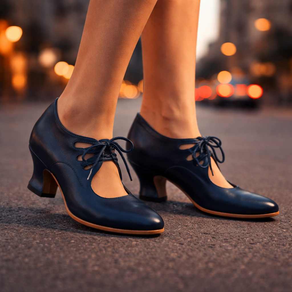 Margaux | Escarpins pour Femme Bout Amande Lacets Fins Talon Moyen - Bleu Foncé